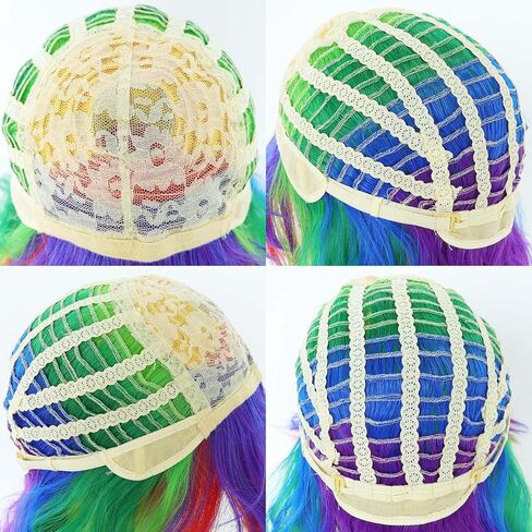 JoneTing Rainbow Ponytail Wig【+Wig Cap】Rainbow Cosplay Wig with Pigtails Curly Rainbow Wig with Double Ponytails Long Curly Multi-Red Rainbow Wigs for Halloween Christmas Party Costume Wigs for Cosers in Kuwait