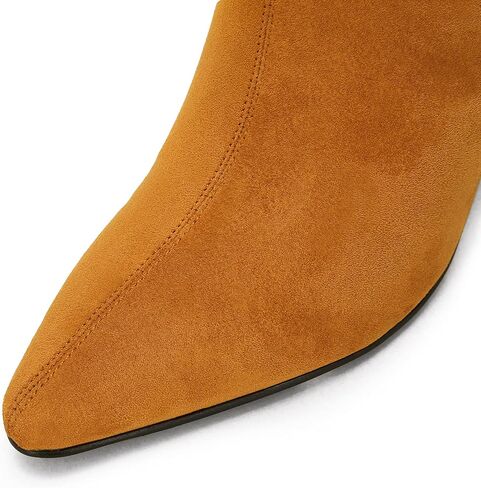 Coutgo Womens Knee High Boots Pointed Toe Kitten Heel Side Zipper Stretchy Vegan Suede Comfort Fall Winter Boot in Saudi Arabia