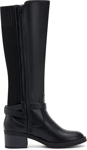 vodvob المرأة أحذية عالية الركبة كعب مكتنزة مريحة ركوب الخيل الأحذية الجانب سستة مع مشبك in Kuwait