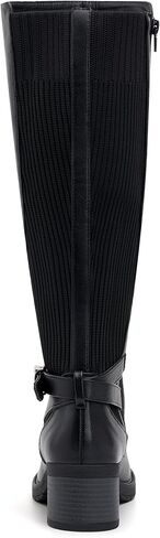 vodvob المرأة أحذية عالية الركبة كعب مكتنزة مريحة ركوب الخيل الأحذية الجانب سستة مع مشبك in Kuwait