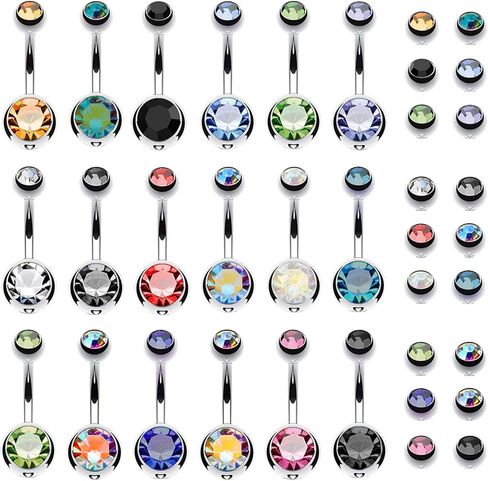 مجموعة حلقات زر البطن المكونة من 18 قطعة من BodyJ4You - 14 جرام من الفولاذ المقاوم للصدأ الجراحي متعدد الألوان - كريستالات تشيكوسلوفاكيا اللامعة باللون الوردي المائي الأسود - حزمة إضافية بديلة - مجوهرات ثقب الجسم للنساء والفتيات in Kuwait