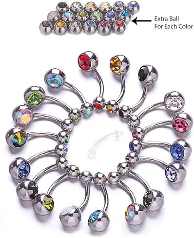 مجموعة حلقات زر البطن المكونة من 18 قطعة من BodyJ4You - 14 جرام من الفولاذ المقاوم للصدأ الجراحي متعدد الألوان - كريستالات تشيكوسلوفاكيا اللامعة باللون الوردي المائي الأسود - حزمة إضافية بديلة - مجوهرات ثقب الجسم للنساء والفتيات in Kuwait