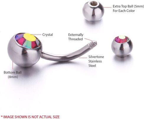 مجموعة حلقات زر البطن المكونة من 18 قطعة من BodyJ4You - 14 جرام من الفولاذ المقاوم للصدأ الجراحي متعدد الألوان - كريستالات تشيكوسلوفاكيا اللامعة باللون الوردي المائي الأسود - حزمة إضافية بديلة - مجوهرات ثقب الجسم للنساء والفتيات in Kuwait