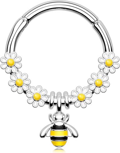 Melighting Bee Septum Rings 16G مجوهرات الحاجز المتدلي من الفولاذ المقاوم للصدأ 316L زهرة الحاجز الدائري لطيف Daith أقراط اللولب القرط الغضروف الزنمة ثقب للنساء in Kuwait
