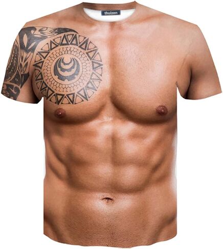 تي شيرت Thuizen الرجالي ثلاثي الأبعاد ذو العضلات العارية المضحكة in Kuwait