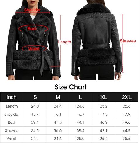 XULIKU Women's Faux Fur Collar Suede Leather Jacket with Detachable Belt Short Zip Up Warm Coat For Women Winter Outwear in Kuwait