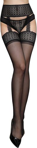 PERAMBRY Womens Suspender Tights Sexy Lace Garter Belt Shiny Sheer Pantyhose Mock Stockings 15 Denier in Saudi Arabia