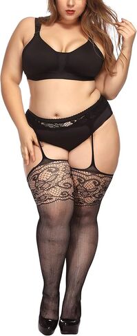 TGD إمرأة حجم كبير جوارب شبكية الجوارب الحمالات جوارب طويلة الفخذ عالية الجورب الأسود 2 أزواج in Kuwait