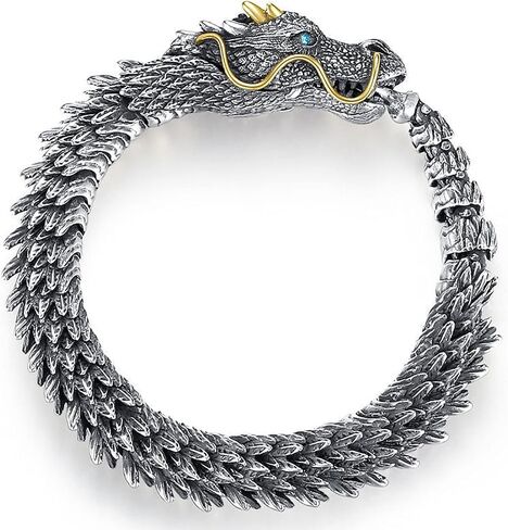 STRONS WEDDLE Vintage Men's Bracelet Dragon Bracelet, Punk Dragon Bracelet Metal Bracelet, Hip Hop Men's Bracelet (men's bracelet, copper, 7.87in, silver) in Saudi Arabia