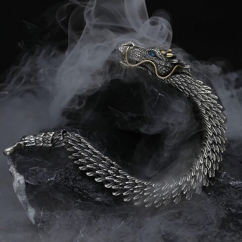 STRONS WEDDLE Vintage Men's Bracelet Dragon Bracelet, Punk Dragon Bracelet Metal Bracelet, Hip Hop Men's Bracelet (men's bracelet, copper, 7.87in, silver) in Saudi Arabia