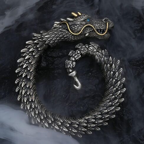 STRONS WEDDLE Vintage Men's Bracelet Dragon Bracelet, Punk Dragon Bracelet Metal Bracelet, Hip Hop Men's Bracelet (men's bracelet, copper, 7.87in, silver) in Saudi Arabia