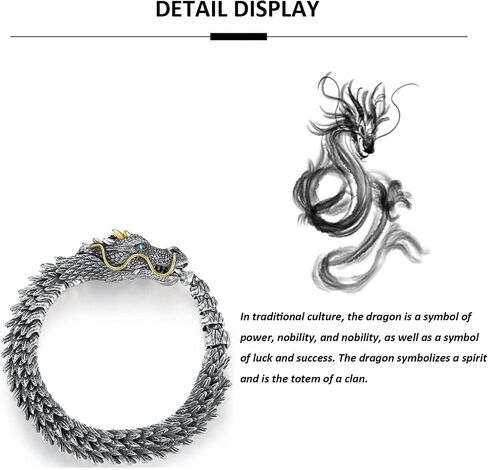 STRONS WEDDLE Vintage Men's Bracelet Dragon Bracelet, Punk Dragon Bracelet Metal Bracelet, Hip Hop Men's Bracelet (men's bracelet, copper, 7.87in, silver) in Saudi Arabia