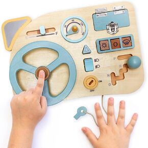 LA·LA · LLAMA Montessori Toy Steering Wheel - Car Driving Toddler Busy Board - Wooden Sensory Activity Board for Kids 3 4 Year Old - Fine Motor Skills Toddler Toys for Boys Girls in Kuwait