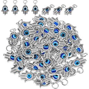 50 Pieces Hamsa Hand Charms Hamsa Evil Eye Pendant Bead Pendant Fatima Symbol Hand Beads Charms Pendant for Women Jewelry DIY Making Decor