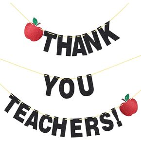 Black Glitter Best Teacher Ever Banner Decorations for Teachers Day School Classroom Party Teacher Appreciation Week Decoration Banner(Best techer ever)