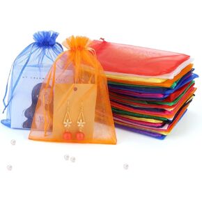 Angooni 10 Colors Organza Drawstring Gift Bags for Jewelry Party Wedding Favor, 5x7 Inch Premium Mesh Tulle Bags (100 PCS)