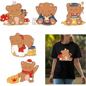 Cute Bear Iron on Decals for Clothing Fabric,Heat Transfer Stickers Vinyl Patches for DIY Couple Clothing T-Shirt Sportswear Hats Gloves Scarves Backpack Canvas Bags Tablecloths Pillow in Kuwait