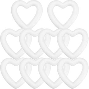 Foam Hearts for Crafts 10Pcs White Foam Heart Wreath Forms Craft Foam Heart Shaped Polystyrene Foam Wreath DIY Hearts for Wedding Decorations Valentines Day Accessories, 4.3 Inch