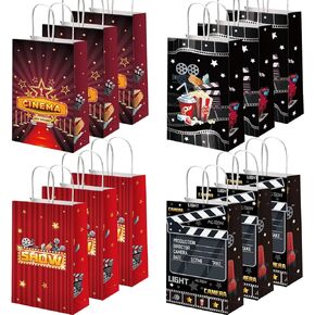 12 Pieces Movie Night Party Bags Now Showing Party Favor Gift Bags Movie Theater Party Treat Bags Movie Candy Goodie Bags for for Baby Shower Kids Birthday Party Decorations Supplies 8.34 x 3.2 x 4.7