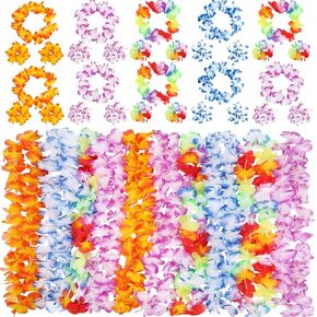 INNOCHEER Hawaiian Leis 80Pcs, Hawaiian Party Decorations of Flowers Necklaces, Headbands and Wristbands - Luau Party Supplies, Summer Beach Vacation, Tropical Themed Party Favors, Birthday, Wedding