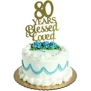 15 Years Blessed & Loved Cake Topper for 15th Birthday, Wedding Anniversary Party Decorations Gold Glitter