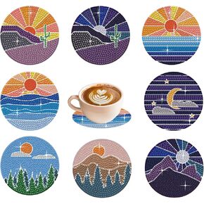 GLOYER 8 Pcs Diamond Painting Coasters,Sun Moon Iandscape Diamond Painting Kits Accessories for Beginners Adults and Kids for Home Decoration Gifts in Kuwait