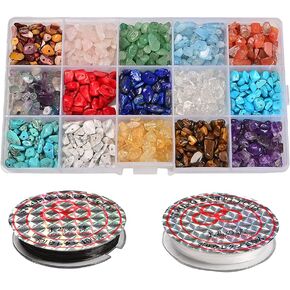 jodaying Gemstone Beads 7-8mm 15 Styles Natural Irregular Shaped Nugget Loose Chips Beads Crystal Energy Stone Healing Power for DIY Jewelry Making (Elastic String is Included)