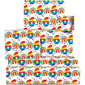 CENTRAL 23 Girl Birthday Wrapping Paper - 6 Sheets of Gift Wrap - Rainbow - 6th Birthday Giftwrap for Boys - White - Age 6 Six - Comes with Fun Stickers in Saudi Arabia