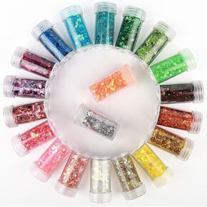 Holographic Glitter for Crafts, Chunky and Fine Glitter Mix, Set of 40 Colors Glitter, Cosmetic Face Eye Hair Body Glitter, Iridescent Nail Art Glitter, Resin Glitter for Tumbler Cups Slime Making