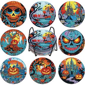 NAIMOER 8Pcs Yoda Diamond Painting Coasters, DIY Life Coaster Yoda Diamond Art Coaster Kits for Adults Kids, Full Drill 5D Diamond Painting Coaster with Holder Cork Pad for Home (Yoda Style)