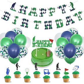 مجموعات تزيين لوازم حفلات أعياد الميلاد من الجولف، لافتة عيد ميلاد سعيد للعب الجولف باللون الأخضر، أعلى الكعكة وأغطية الكب كيك بطابع الجولف، بالونات بيضاء وأخضر وأزرق داكن وترتر لعشاق الرياضة في الهواء الطلق، وحفلة ذات طابع خاص للاعبي الجولف المتحولين الر in Kuwait