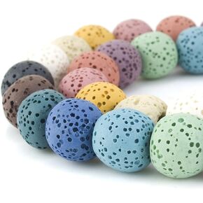 BEADNOVA 8mm Color Lava Beads Natural Crystal Beads Stone Gemstone Round Loose Energy Healing Beads for Jewelry Making (8mm, 48-50pcs, Black)