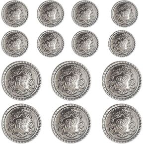 مجموعة أزرار بليزر معدنية من النحاس العتيق (البرونزي) 14 قطعة - Vine Crest - للبلازر، الدعاوى، معطف رياضي، موحد، جاكيت (فضي داكن عتيق) 15 مم 20 مم in Kuwait