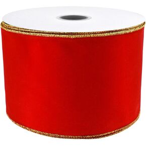 Homeford Velvet Gold Trim Christmas Ribbon Wired Edge, 6-Inch, 50-Yard, Red/Gold in Kuwait