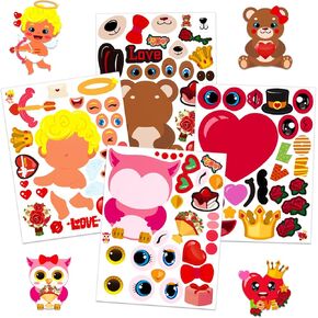 WhatSign Valentine Stickers for Kids 24Pcs Make a Face Valentines Crafts Stickers Valentines Teddy Bear Unicorn Make Your Own Stickers Activities for Kids Classroom Valentines Gifts Party Favor Decor