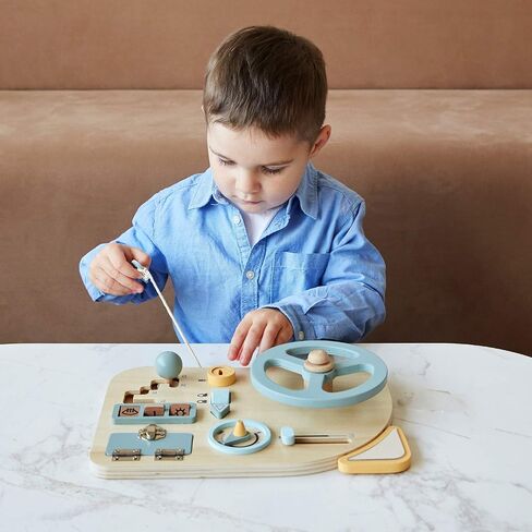 LA·LA · LLAMA Montessori Toy Steering Wheel - Car Driving Toddler Busy Board - Wooden Sensory Activity Board for Kids 3 4 Year Old - Fine Motor Skills Toddler Toys for Boys Girls in Kuwait