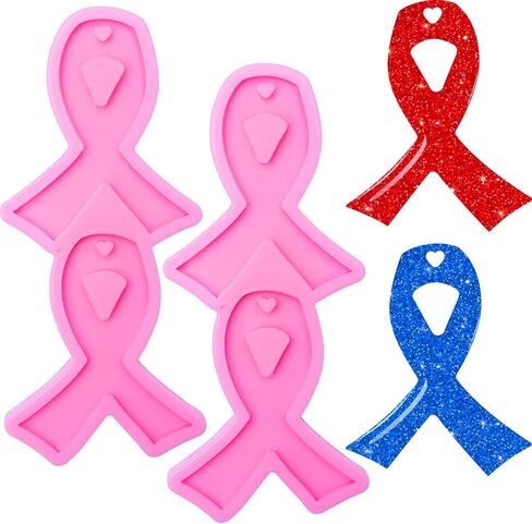 2 Pieces Ribbon Silicone Keychain Mold Silicone Awareness Keychain Mold with Hole Breast Cancer Awareness Keychain Fondant Mold for DIY Cupcake Chocolate Ice Cube Pudding Soap Clay Crafts in Saudi Arabia