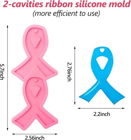 2 Pieces Ribbon Silicone Keychain Mold Silicone Awareness Keychain Mold with Hole Breast Cancer Awareness Keychain Fondant Mold for DIY Cupcake Chocolate Ice Cube Pudding Soap Clay Crafts in Saudi Arabia