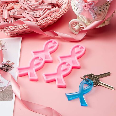 2 Pieces Ribbon Silicone Keychain Mold Silicone Awareness Keychain Mold with Hole Breast Cancer Awareness Keychain Fondant Mold for DIY Cupcake Chocolate Ice Cube Pudding Soap Clay Crafts in Saudi Arabia