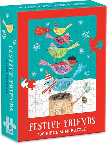 Galison Festive Friends Mini Puzzle, 130 Pieces, 6" x 8.25" – Holiday Jigsaw Puzzle Featuring a Festive Illustration of Snowy Birds by Gennine Zlatkis – Thick, Sturdy Pieces, Great Gift Idea in Saudi Arabia
