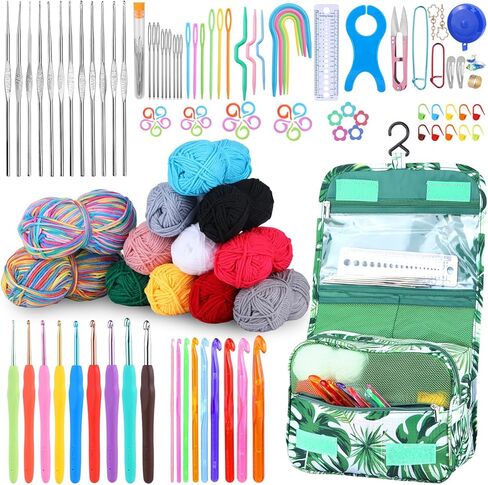 Yizzvb Crochet Kit for Beginners, Beginner Crochet Kit for Adults, Soft Yarn Crochet Hooks Set, Crochet Yarn Kit, Ergonomic Crochet Hooks, Lace Steel Needles, Knitting Needles for Adults in Kuwait