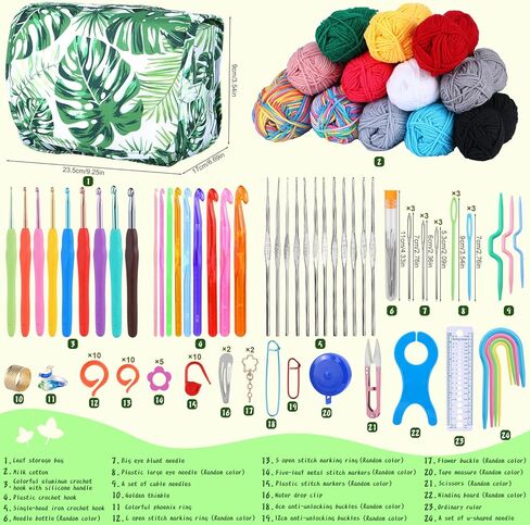 Yizzvb Crochet Kit for Beginners, Beginner Crochet Kit for Adults, Soft Yarn Crochet Hooks Set, Crochet Yarn Kit, Ergonomic Crochet Hooks, Lace Steel Needles, Knitting Needles for Adults in Kuwait
