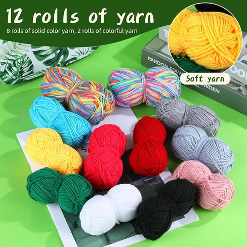 Yizzvb Crochet Kit for Beginners, Beginner Crochet Kit for Adults, Soft Yarn Crochet Hooks Set, Crochet Yarn Kit, Ergonomic Crochet Hooks, Lace Steel Needles, Knitting Needles for Adults in Kuwait