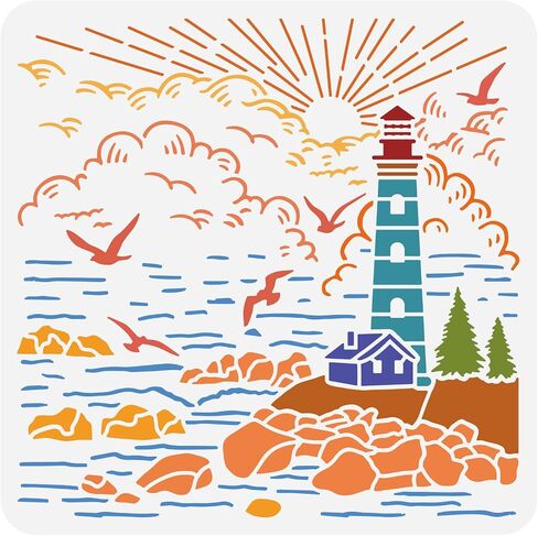 BENECREAT Ocean Theme Stencil, 11.7x8.3inch Seaweed Sea Fish Plastic Drawing Painting Stencils Templates for Summer Painting on Scrapbook Fabric Tiles Floor Furniture Wood in Saudi Arabia