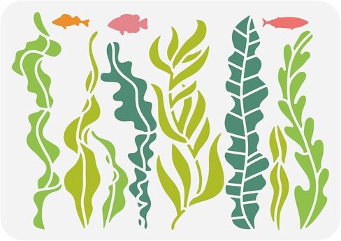 BENECREAT Ocean Theme Stencil, 11.7x8.3inch Seaweed Sea Fish Plastic Drawing Painting Stencils Templates for Summer Painting on Scrapbook Fabric Tiles Floor Furniture Wood in Saudi Arabia