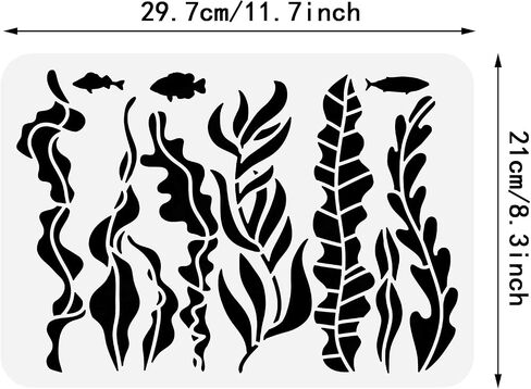 BENECREAT Ocean Theme Stencil, 11.7x8.3inch Seaweed Sea Fish Plastic Drawing Painting Stencils Templates for Summer Painting on Scrapbook Fabric Tiles Floor Furniture Wood in Saudi Arabia