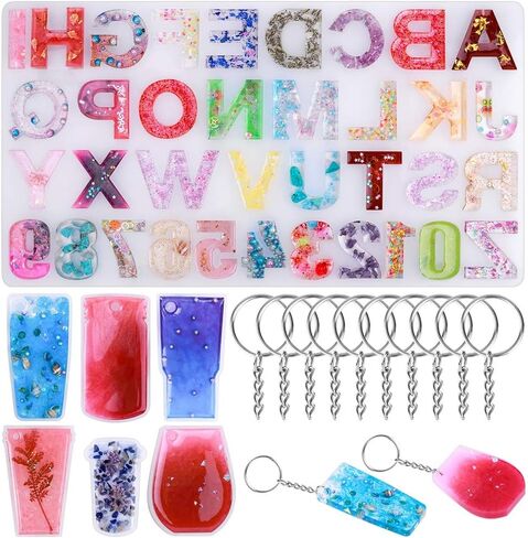 قوالب سلسلة مفاتيح من الراتنج بتصميم حروف ابجدية من انيزوس، قوالب مجوهرات راتنج من السيليكون مع سلاسل مفاتيح لصب الراتنج وصنع سلاسل المفاتيح in Kuwait