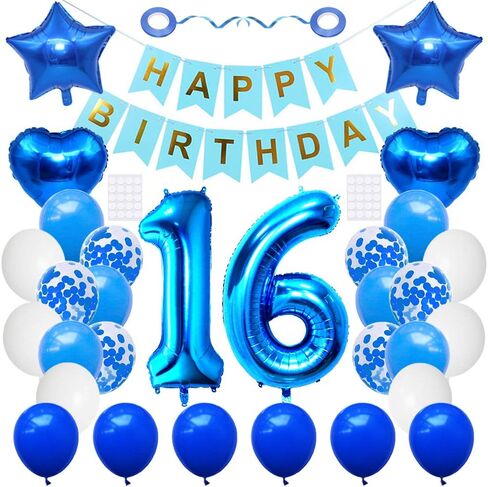 Huture 6 لوازم حفلات أعياد الميلاد باللون الأزرق رقم 6 بالون فويل عيد ميلاد سعيد مجموعة راية عيد الميلاد السادس ديكور أبيض وأزرق من اللاتكس بالون فويل ستار بالون هدية رائعة لعيد ميلاد البنات والأولاد in Kuwait