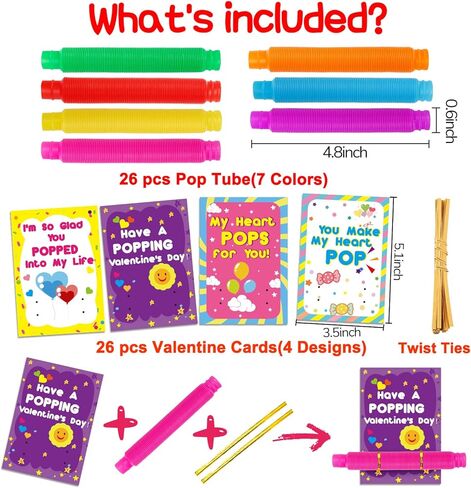 26pcs البوب ​​أنابيب بطاقات عيد الحب للأطفال المدرسة الفصول الدراسية تبادل مضحك الحسية تململ اللعب هدايا معايدة عيد الحب للأطفال الصغار الفتيان الفتيات عيد الحب هدايا عيد الحب علاج حقيبة السائبة in Kuwait