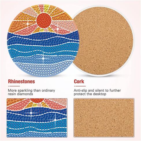 GLOYER 8 Pcs Diamond Painting Coasters,Sun Moon Iandscape Diamond Painting Kits Accessories for Beginners Adults and Kids for Home Decoration Gifts in Kuwait